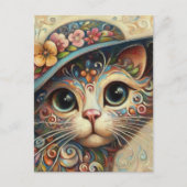 Whimsical Floral Abstract Kitty Cat met Pet Briefkaart (Voorkant)