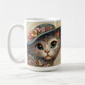 Whimsical Floral Abstract Kitty Cat met Pet Koffiemok (Links)