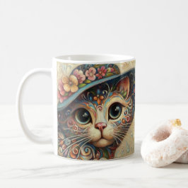 Whimsical Floral Abstract Kitty Cat met Pet Koffiemok