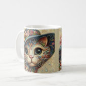 Whimsical Floral Abstract Kitty Cat met Pet Koffiemok (Voorkant links)