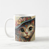 Whimsical Floral Abstract Kitty Cat met Pet Koffiemok (Links)