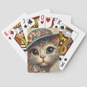 Whimsical Floral Abstract Kitty Cat met Pet Pokerkaarten