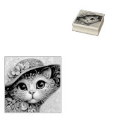 Whimsical Floral Abstract Kitty Cat met Pet Rubberstempel (Gestempeld)