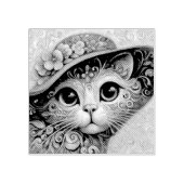 Whimsical Floral Abstract Kitty Cat met Pet Rubberstempel (Afrduk)