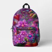 Whimsical Floral Abstract Roze Rood Paarse Blauwgr Bedrukte Rugzak (Voorkant)