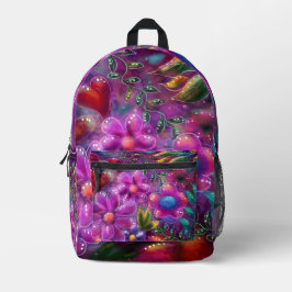 Whimsical Floral Abstract Roze Rood Paarse Blauwgr Bedrukte Rugzak