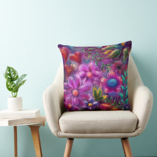 Whimsical Floral Abstracte Paarse roze bloemen Kussen