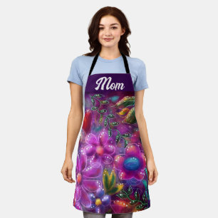 Whimsical Floral Abstracte Paarse Roze Groene Bloe Schort
