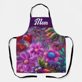 Whimsical Floral Abstracte Paarse Roze Groene Bloe Schort