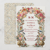 Whimsical Floral Arch Huwelijksuitnodiging met Vog Kaart (Voorkant / Achterkant)