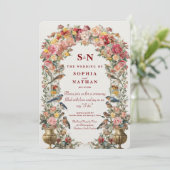 Whimsical Floral Arch Huwelijksuitnodiging met Vog Kaart (Staand voorkant)