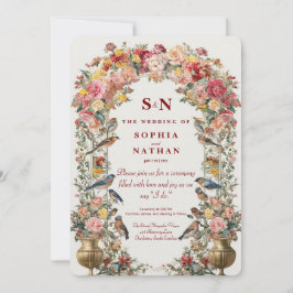 Whimsical Floral Arch Huwelijksuitnodiging met Vog Kaart