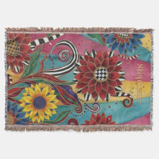 Whimsical Floral Art Custom Name Throw Blanket Deken (Voorkant)