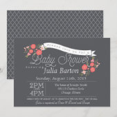 Whimsical Floral Baby shower Invitation, Rosey Kaart (Voorkant / Achterkant)