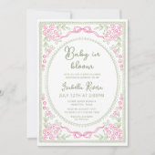 Whimsical Floral Baby Shower Pink and Green Kaart (Voorkant)