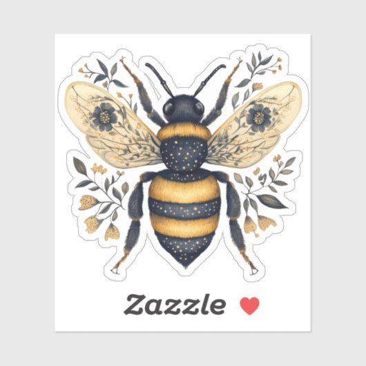 Whimsical Floral Bee Sticker (Vel)