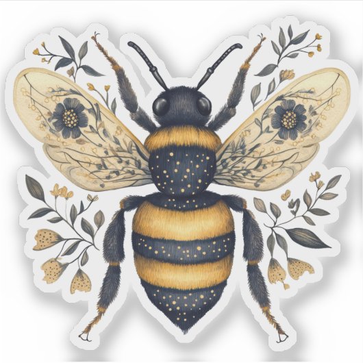 Whimsical Floral Bee Sticker (Voorkant)