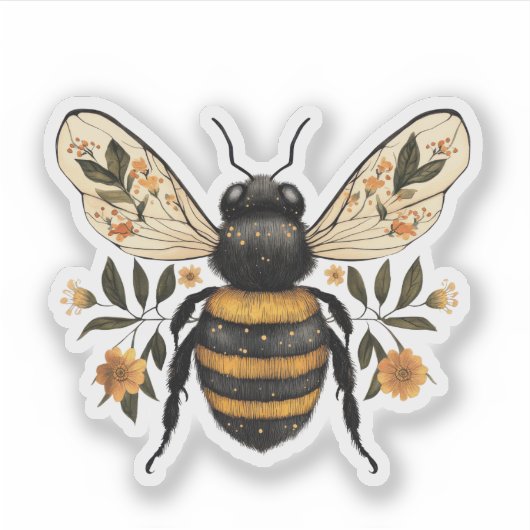 Whimsical Floral Bee Sticker (Voorkant)