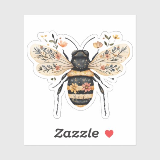 Whimsical Floral Bee Sticker (Vel)