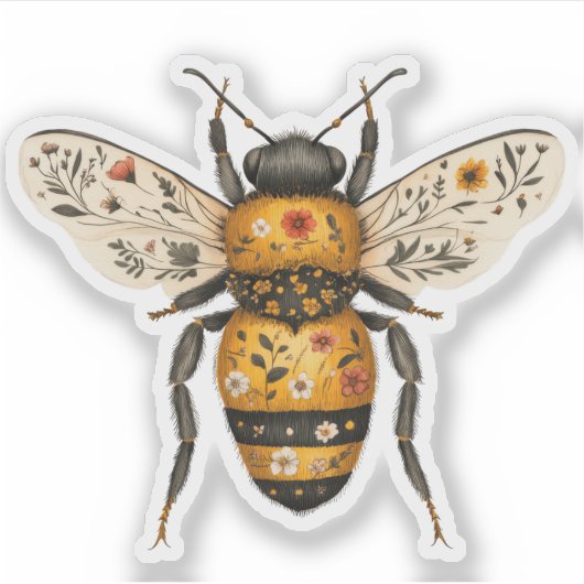 Whimsical Floral Bee Sticker (Voorkant)