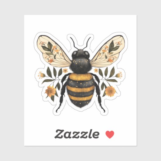 Whimsical Floral Bee Vinyl Sticker (Vel)