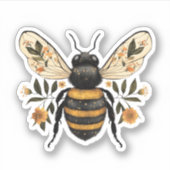 Whimsical Floral Bee Vinyl Sticker (Voorkant)
