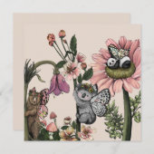 Whimsical Floral Beer feeën Waterverf kunst (Voorkant / Achterkant)