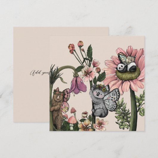 Whimsical Floral Beer feeën Waterverf kunst (Voorkant / Achterkant)