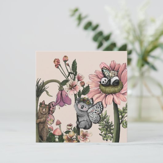 Whimsical Floral Beer feeën Waterverf kunst (Staand voorkant)