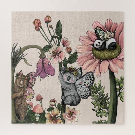 Whimsical Floral Beer feeën Waterverf kunst Legpuzzel (Verticaal)