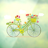 Whimsical Floral Bicycle Clouds in Sky Shop Raamsticker (Vel 3)