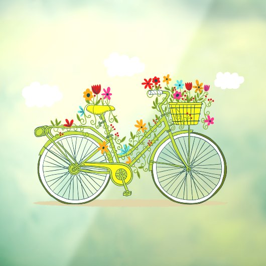 Whimsical Floral Bicycle Clouds in Sky Shop Raamsticker (Vel 3)