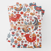Whimsical Floral Birds Scandinavian Wrapping Paper (In situ)