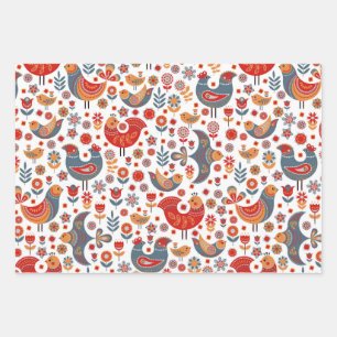 Whimsical Floral Birds Scandinavian Wrapping Paper