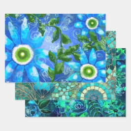 Whimsical Floral Blauw Groen Blauwgroen Daisies De Inpakpapier Vel