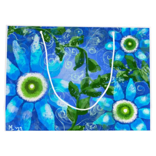 Whimsical Floral Blauwgroen Blauw Groen Daisy Dais Groot Cadeauzakje (Achterkant)