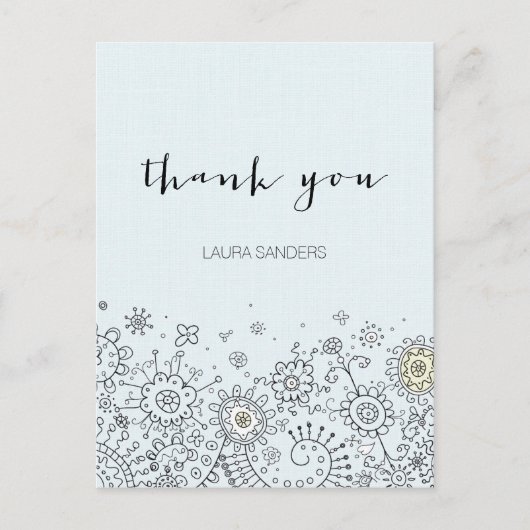 Whimsical Floral Blue Hartelijk dank Briefkaart (Voorkant)
