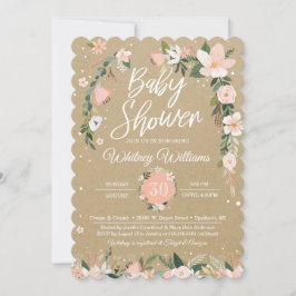 Whimsical Floral Blush Pink White Girl Baby shower Kaart