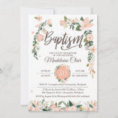 Whimsical Floral Blush Pink & White Girl Baptisme Kaart (Voorkant)