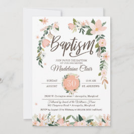 Whimsical Floral Blush Pink & White Girl Baptisme Kaart