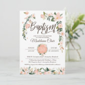 Whimsical Floral Blush Pink & White Girl Baptisme Kaart (Staand voorkant)