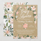 Whimsical Floral Blush & White Girl Baby shower Kaart (Voorkant / Achterkant)