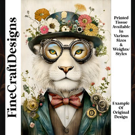 Whimsical Floral Boho Steampunk Lion M1 Decoupage Tissuepapier