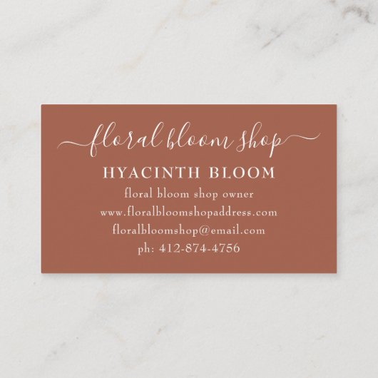 Whimsical Floral Bouquet Terracotta Visitekaartje (Achterkant)