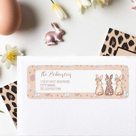 Whimsical Floral Bunnies Pasen Retouradres Etiket