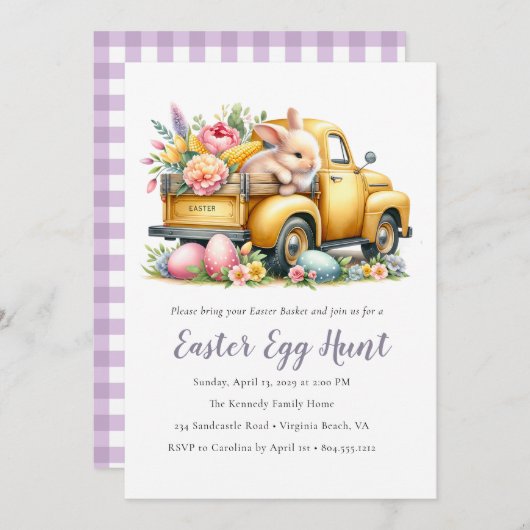 Whimsical Floral Bunny Easter Egg Hunt uitnodiging (Voorkant / Achterkant)