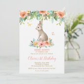 Whimsical Floral Bunny Konijn 1e Verjaardagsfeest Kaart (Staand voorkant)