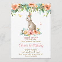 Whimsical Floral Bunny Konijn 1e Verjaardagsfeest