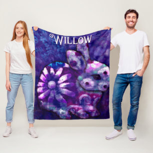 Whimsical Floral Bunny Konijn gepersonaliseerd Fleece Deken