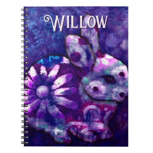 Whimsical Floral Bunny Konijn gepersonaliseerd Notitieboek (Voorkant)